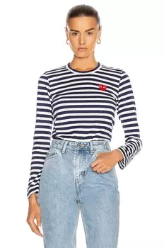 Футболка Comme des Garons Stripe Red Heart, темно-синий