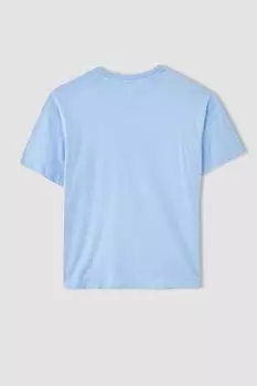 Футболка Cool Smileyworld Oversize из 100% хлопка с круглым вырезом и короткими рукавами DeFacto, синий