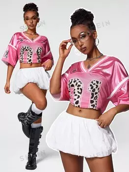 Футболка Coolane с футбольным номером, леопардовый узор Shein, розовый