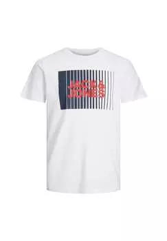 Футболка corp с короткими рукавами круглым вырезом и этикеткой. Jack & Jones, белый