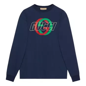 Футболка cotton jersey long sleeve t-shirt 'dark blue' Gucci, синий
