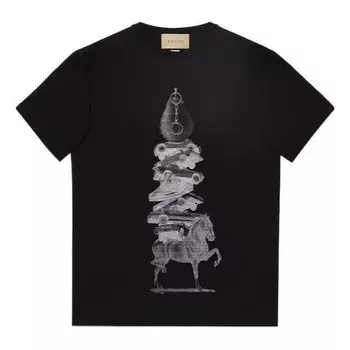 Футболка cotton jersey printed t-shirt 'black' Gucci, черный