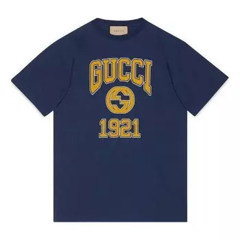 Футболка cotton jersey printed t-shirt 'blue' Gucci, синий