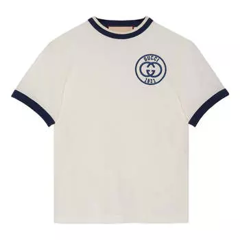 Футболка cotton jersey t-shirt with embroidery 'off white' Gucci, белый