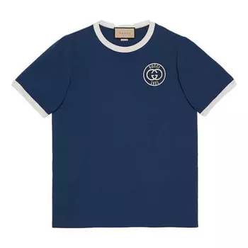 Футболка cotton jersey t-shirt with embroidery 'blue' Gucci, синий