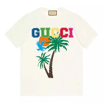 Футболка cotton jersey t-shirt with palm tree print 'white' Gucci, белый