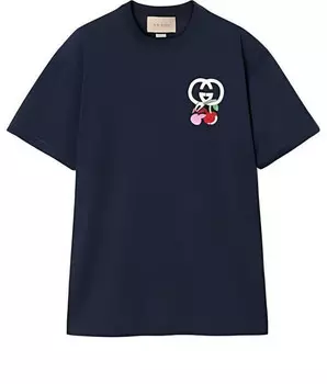 Футболка cotton jersey t-shirt with patch 'navy' Gucci, синий