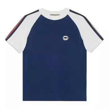 Футболка cotton jersey t-shirt with patch 'blue white' Gucci, синий