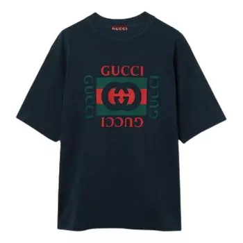 Футболка cotton jersey t-shirt with print 'navy' Gucci, синий