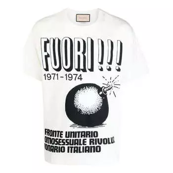 Футболка cotton jersey with fuori!!! print t-shirt 'white' Gucci, белый