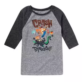 Футболка Crash Bandicoot с рисунком реглан для мальчиков 8–20 лет Licensed Character, серый/черный
