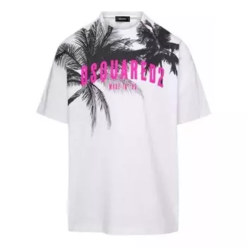 Футболка crewneck t-shirt with palms logo print in co Dsquared2, белый
