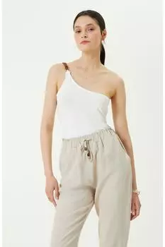 Футболка цвета экрю с воротником на одно плечо Network, экрю