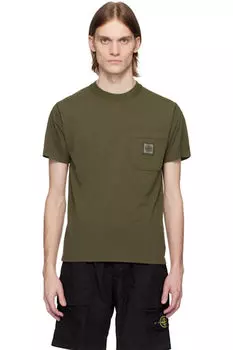 Футболка цвета хаки из органического хлопка с эффектом Fissato Stone Island