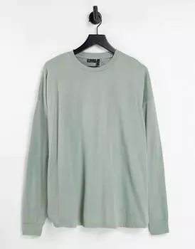 Футболка цвета хаки оверсайз с длинными рукавами ASOS DESIGN - KHAKI