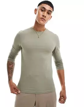 Футболка цвета хаки с длинными рукавами ASOS DESIGN Essential