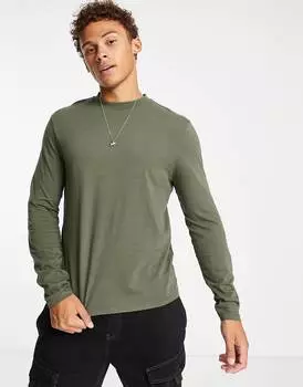 Футболка цвета хаки с длинными рукавами и круглым вырезом ASOS DESIGN