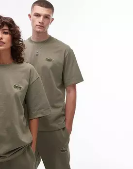 Футболка цвета хаки с фирменным логотипом Lacoste