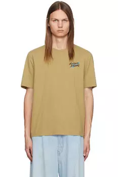 Футболка цвета хаки с изображением падающих листьев Maison Kitsun