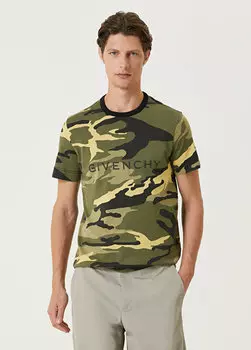 Футболка цвета хаки с камуфляжным узором Givenchy