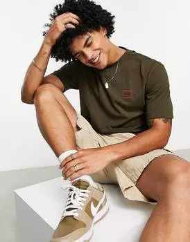 Футболка цвета хаки с коротким логотипом HUGO Dosmos