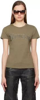Футболка цвета хаки с кристаллами Blumarine