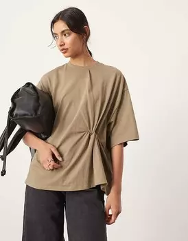 Футболка цвета хаки с узлом ASOS Edition