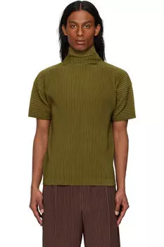 Футболка цвета хаки со складками HOMME PLISS ISSEY MIYAKE