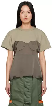 Футболка цвета хаки со вставками sacai