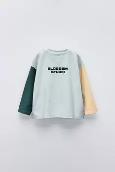 Футболка цветного блока с этикеткой ZARA, светло-голубой