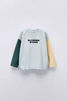 Футболка цветного блока с этикеткой ZARA, светло-голубой