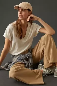 Футболка Daily Practice Anthropologie с V-образным вырезом и короткими рукавами, бежевый