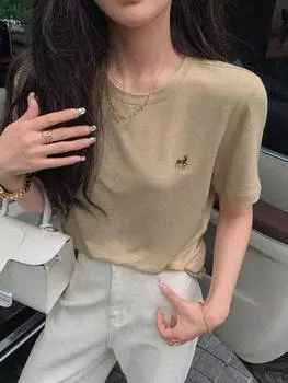 Футболка DAZY, анималистический принт, круглый вырез, хаки