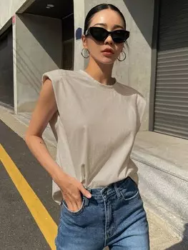 Футболка DAZY, однотонная, с подплечниками, абрикосовый цвет