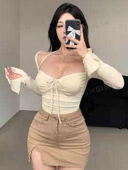 Футболка Dazy со складками и поясом, бежевый