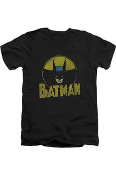 Футболка DC Comics Circle Bat с коротким рукавом и V-образным вырезом для взрослых из хлопка премиум-класса Gildan, черный