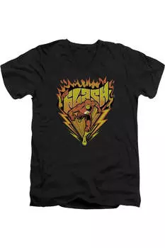 Футболка DC Comics Flash Blazing Speed с коротким рукавом и V-образным вырезом для взрослых из хлопка премиум-класса Gildan, черный