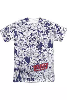 Футболка DC Comics Justice All Around с коротким рукавом для взрослых, 100% полиэстер Gildan, белый