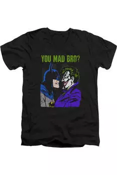 Футболка DC Comics Mad Bro с коротким рукавом и V-образным вырезом для взрослых из премиального хлопка Gildan, черный