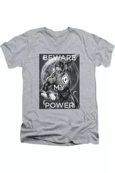 Футболка DC Comics Power с коротким рукавом и V-образным вырезом для взрослых из премиального хлопка Gildan, цвет athletic heather