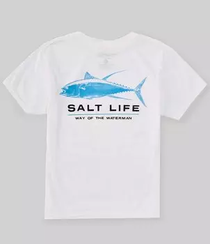 Футболка Deep Ventures с короткими рукавами Salt Life для мальчиков 8–20 лет, белый