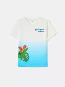 Футболка деграде из хлопка с принтом Ovs, цвет white/light blue