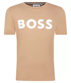 Футболка детская Boss Kidswear с большим логотипом бренда, коричневый
