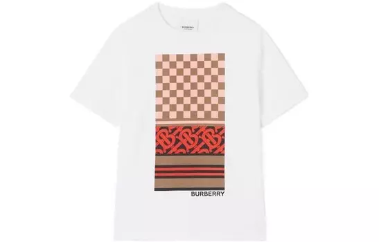 Футболка детская Burberry, белый / серо-коричневый