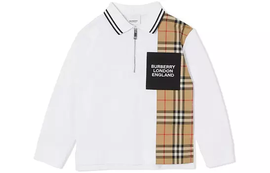 Футболка детская Burberry на полумолнии, белый / коричневый