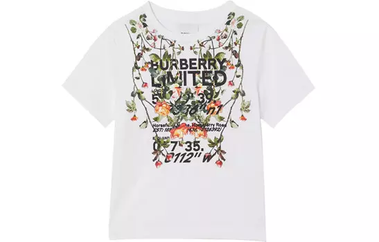 Футболка детская Burberry с цветочным рисунком, белый