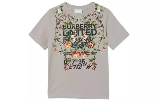 Футболка детская Burberry с цветочным рисунком, серый