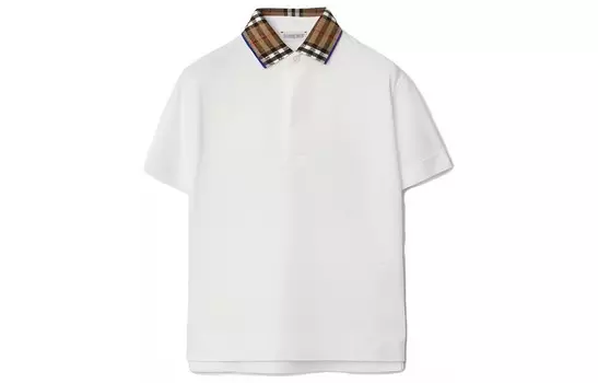 Футболка детская Burberry с коричневым воротником, белый