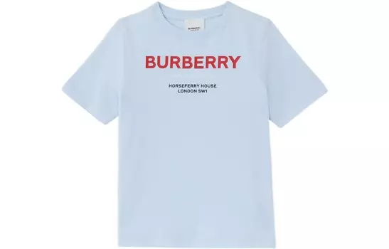 Футболка детская Burberry с круглым вырезом и принтом логотипа, светло-голубой