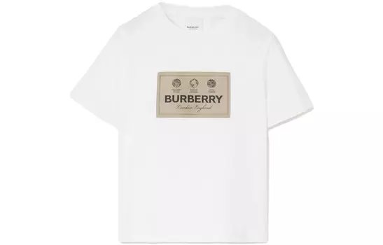 Футболка детская Burberry с логотипом, белый / хаки